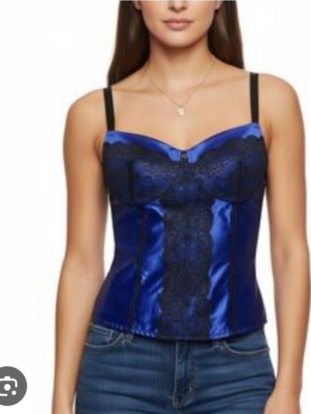 Vintage Natine blue and black satin lace corset size 36B